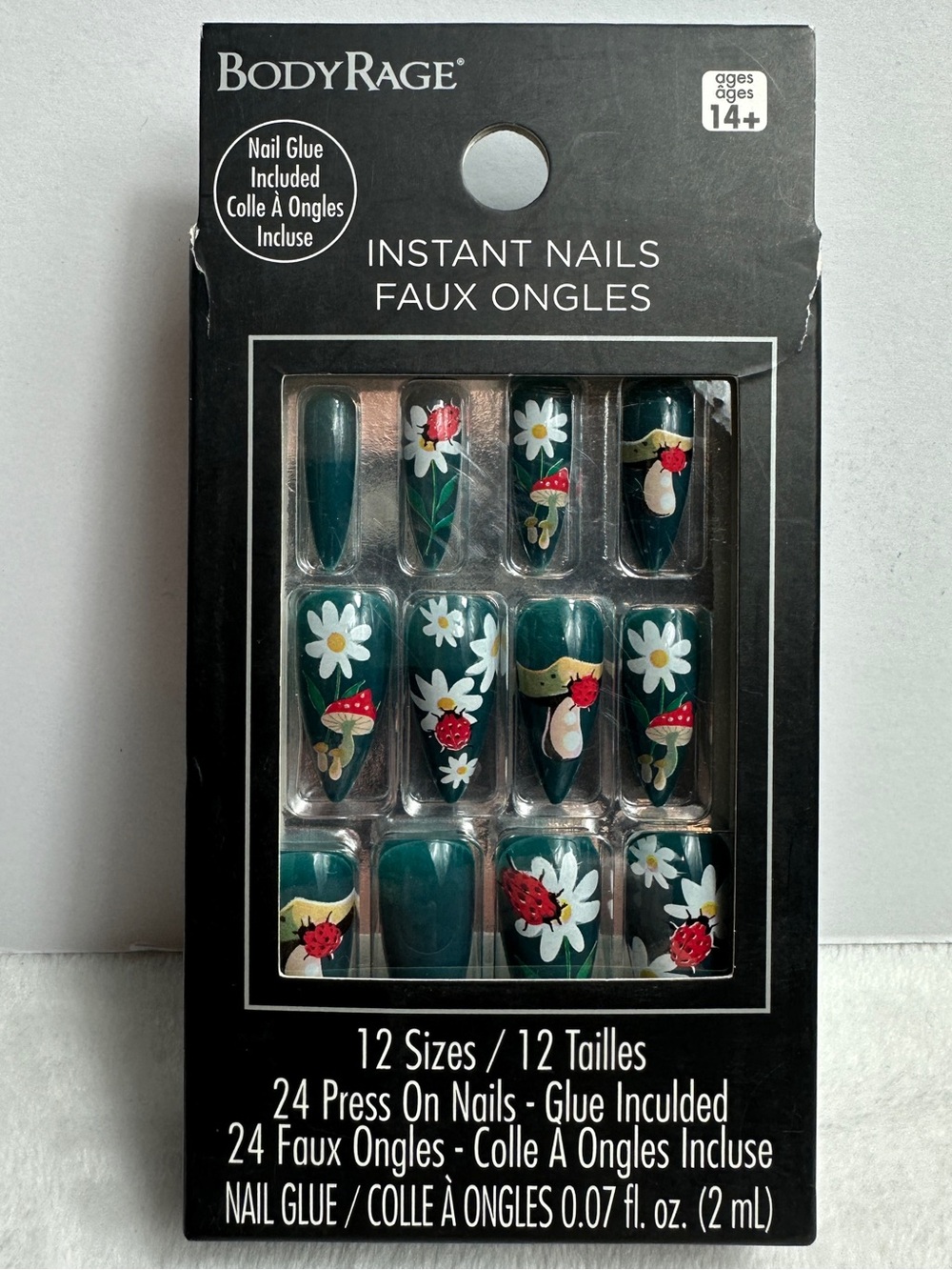 Spencer’s BodyRage Daisy Ladybug Mushroom Press on Nails 24 pack | 12 sizes NEW